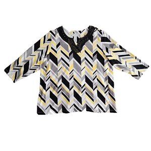 Alfred Dunner Top Women's XL Graphic Beaded Long Sleeve Casual Basic Blouse